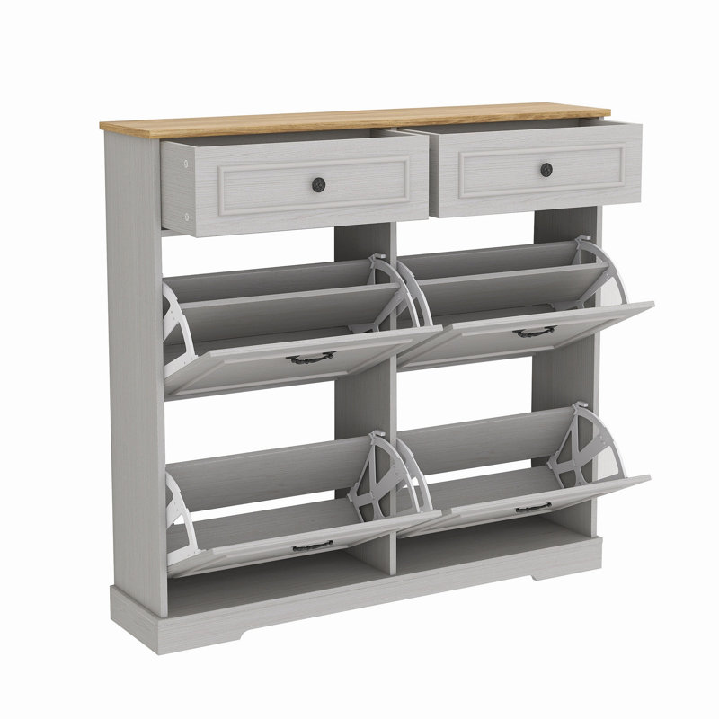 Range-chaussures avec 2 tiroirs, 4 tiroirs rabattables, range-chaussures autoportant avec tablette réglable, range-chaussures pour vestibule, vestibule, range-chaussures mince