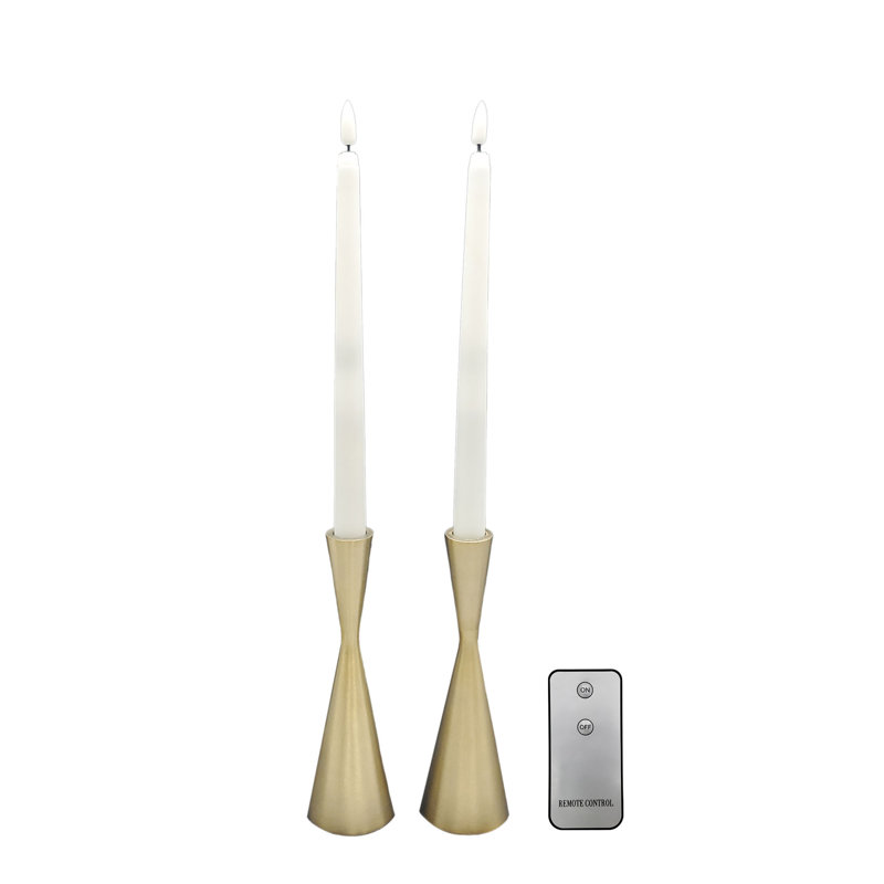 Battery Operated 3D Wick Taper Candles with Metal Holders