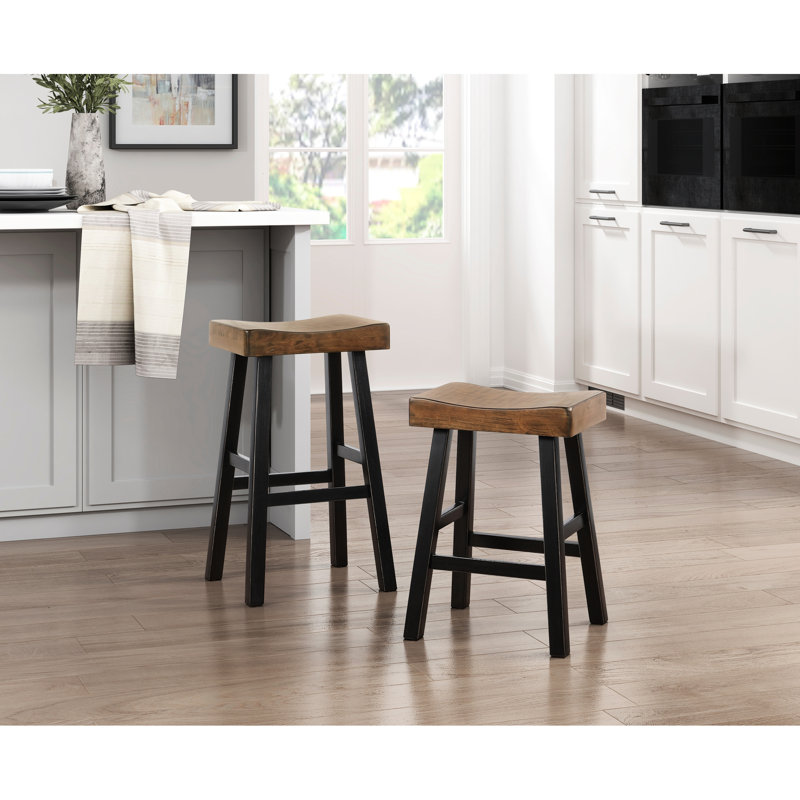 2 tabourets de bar, en bois d'hévéa massif, noir et brun, conception transitionnelle, 17,5 po x 15,5 po x 30,5 po, capacité de 250 lb, 2 tabourets de salle à manger bruns, style, 30,5 po, limite de poids, siège