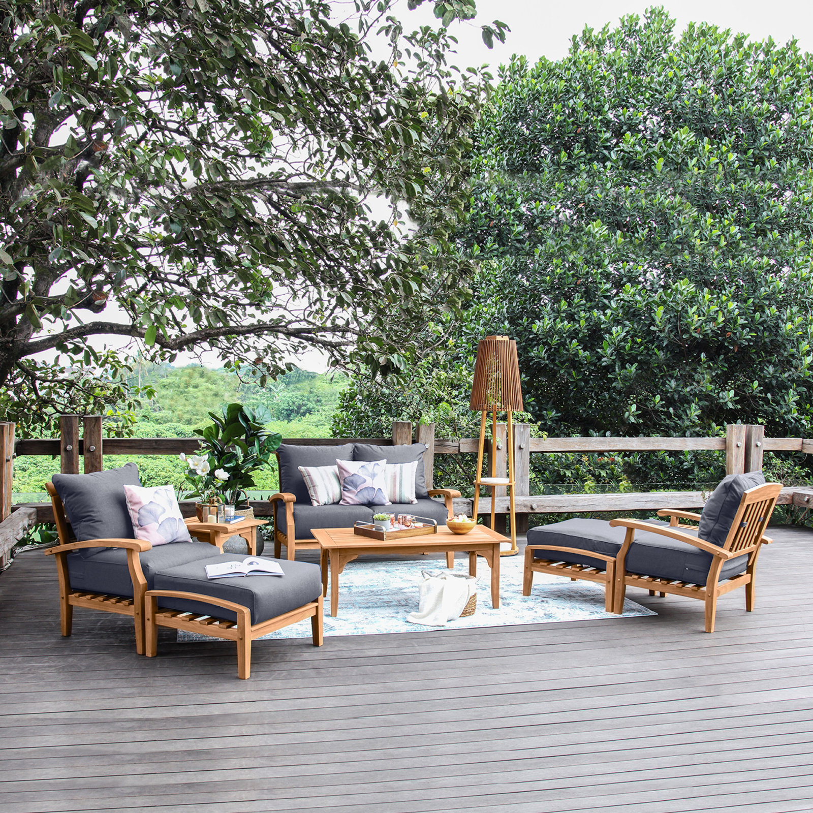 Summerton 7-Piece Teak Sofa Seating Group with Cushions, Gray Performance Olefin
