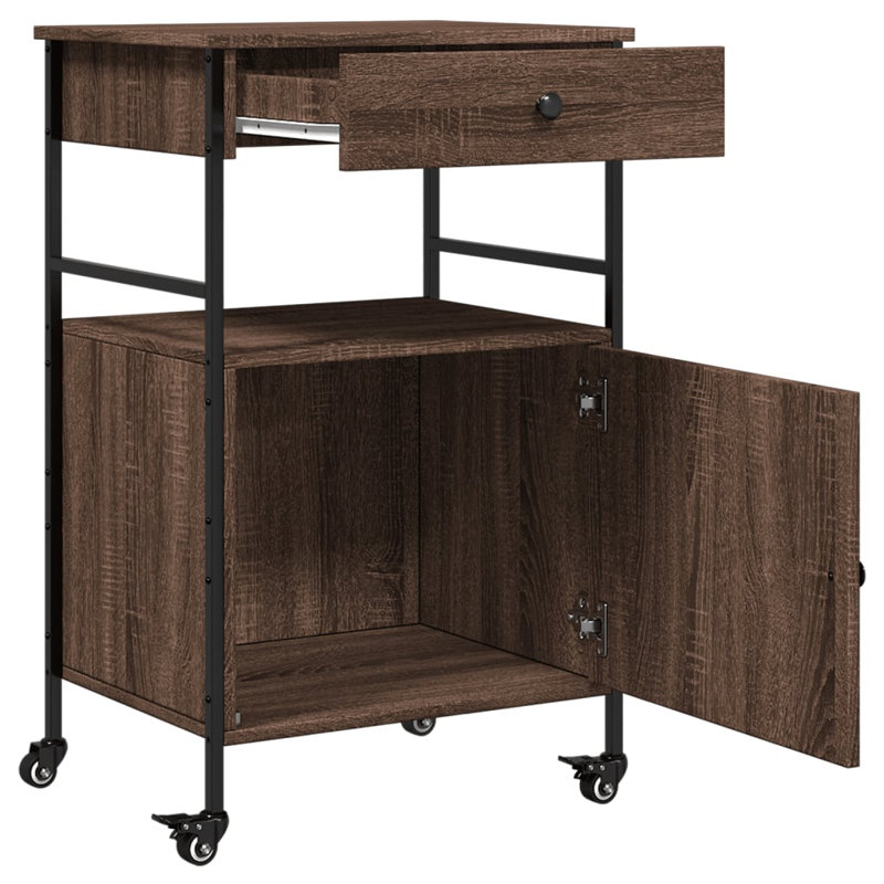 Nevis Metal Bar Cart, Brown Oak