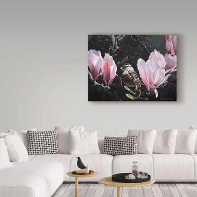 «Sparrow In Magnolia» par Etelca, impression sur toile tendue