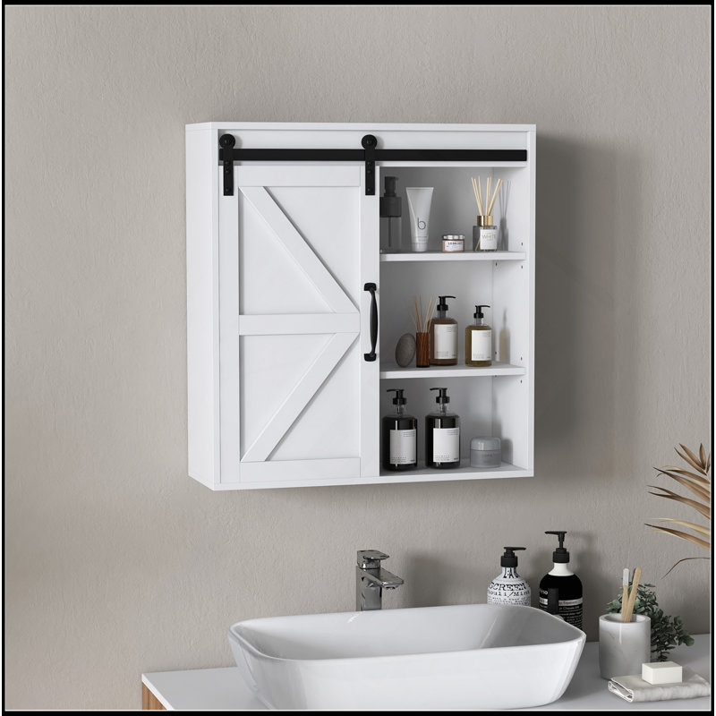 Armoire murale polyvalente avec porte de grange coulissante et tablette réglable