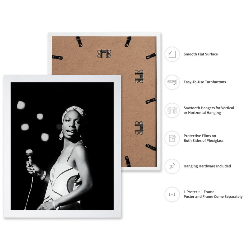 Nina Simone, Poster, 12"H x 16"W, White Framed
