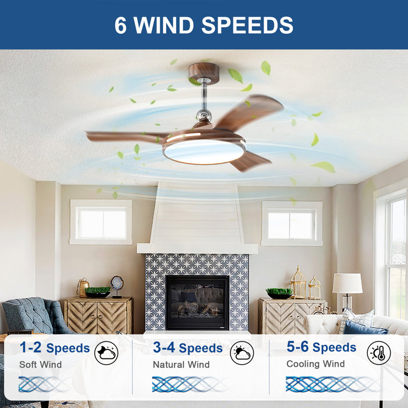 Ventilateur de plafond moderne 42 po en noyer à 3 pales avec lumière DEL et télécommande, 6 vitesses, flux d'air réversible, éclairage à intensité variable, réglable en hauteur, silencieux pour le salon