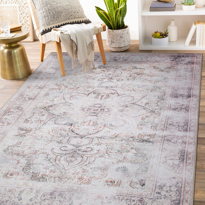 Louisa Machine Washable Oriental Performance Cream/Gray/Brown Area Rug, Rectangle 5' x 7'