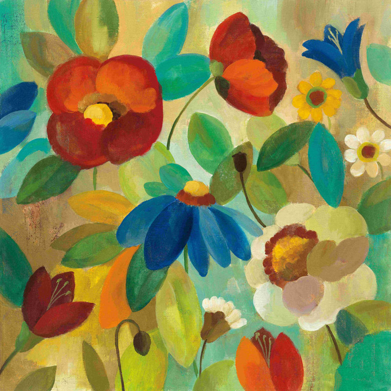 «Summer Floral I» par Silvia Vassileva, reproduction sur toile tendue, H 36 po x l 36 po, Pas de tapis