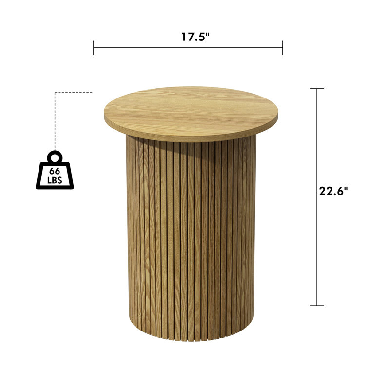 Table d'appoint ronde cannelée 22,6 po Eversole, Bois naturel, Individuel