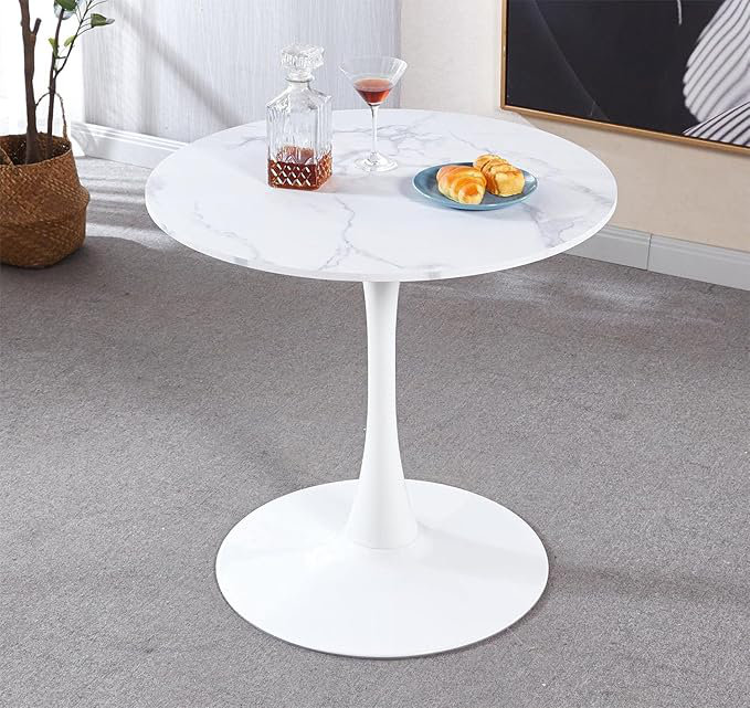 Table de salle à manger Mid-Century, H 29,5 po x L 31,5 po x l 31,5 po, Marbre blanc