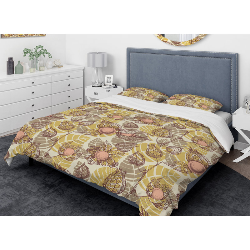 Ensemble de housse de couette designart physalis drawing, Housse de couette grand + 2 taies décoratives