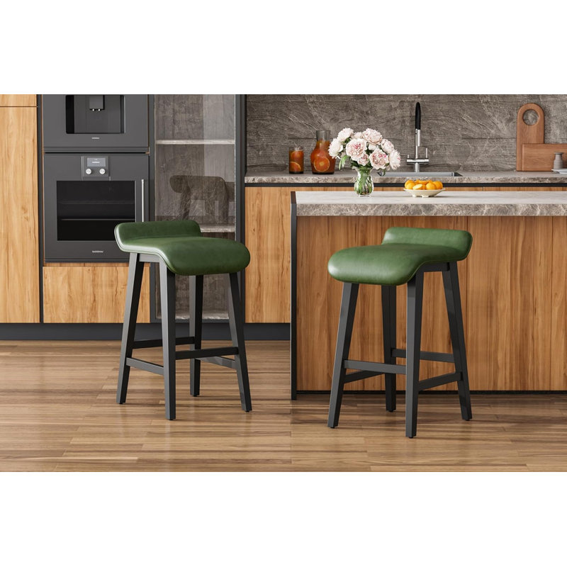 Set of 2 Modern 26.2" Counter Height Bar Stools with Upholstered Low Back, Wood Legs & Footrest for Kitchen Counter, Dining Room