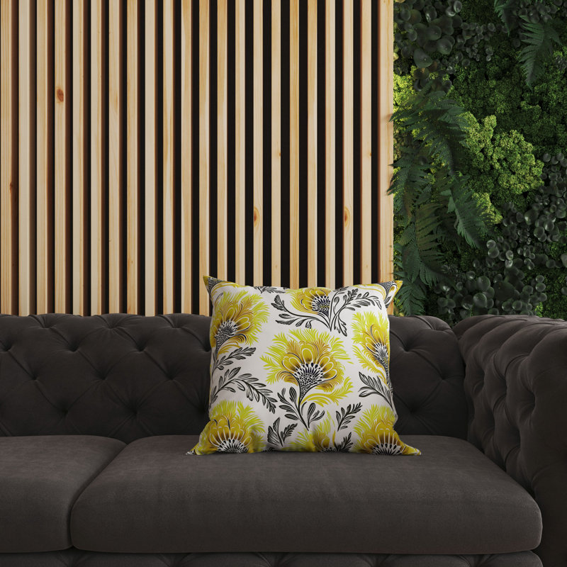 Coussin décoratif intérieur / extérieur Whimsical Wilds, Blanc / jaune, H 26 po x l 26 po