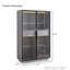 Armoire vitrée de 60,6 po de hauteur pour salon, bureau et bureau, porte en verre trempé gris, éclairage à DEL, deux tiroirs, armoire réglable avec éclairage de porte pour bureau moderne, rangement