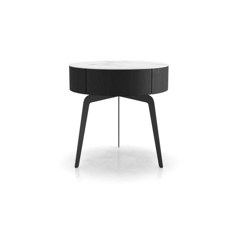 Stainless Steel Top End Table with Storage, White Granite Quartz