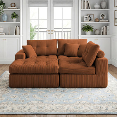 Canapé convertible en coin avec méridienne à compression Corduroy, canapé modulaire en L avec éponge haute densité, canapé convertible sans assemblage requis