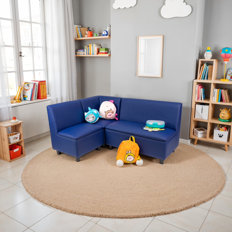 Kid Comfort Collective Modular L-Shaped Seating, 3-Piece Set - Navy, Navy