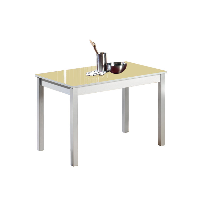 Darvone Glass Top Metal Base Dining Table, Beige, 100cm L x 60cm W