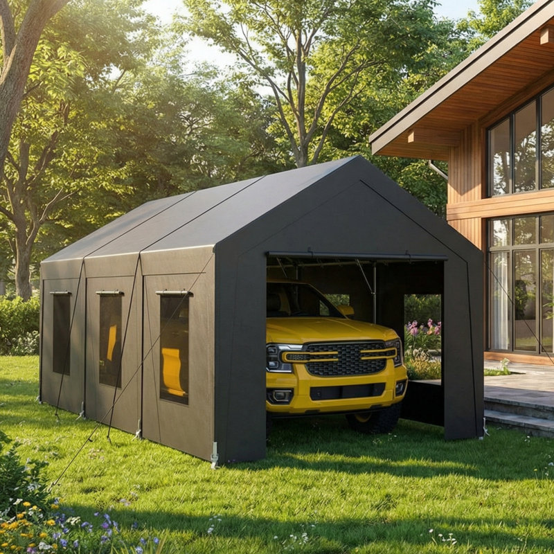 Vita 10' W x 20' D Heavy Duty Carport Portable Garage Storage Shed Canopy with 6 Mesh Windows, Dark Gray