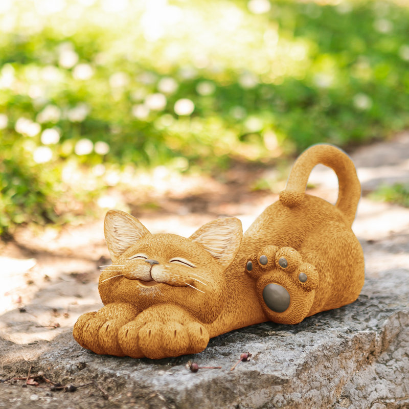 Statue de jardin chat fantaisiste et souriant, Jaune