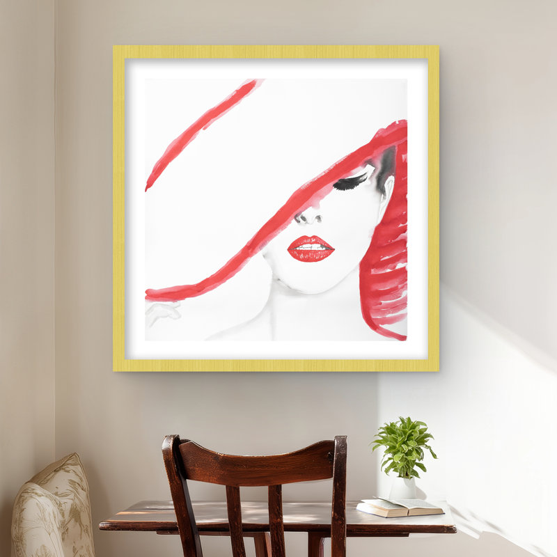 «Woman with a Summer Hat - Figurative», reproduction d'art encadrée, H 24 po x l 24 po, Doré