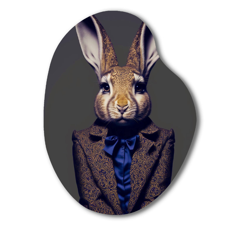 Art mural en métal asymétrique «Fancy Rabbit In A Blue» - animaux en forme de poire, H 30 po x l 22 po
