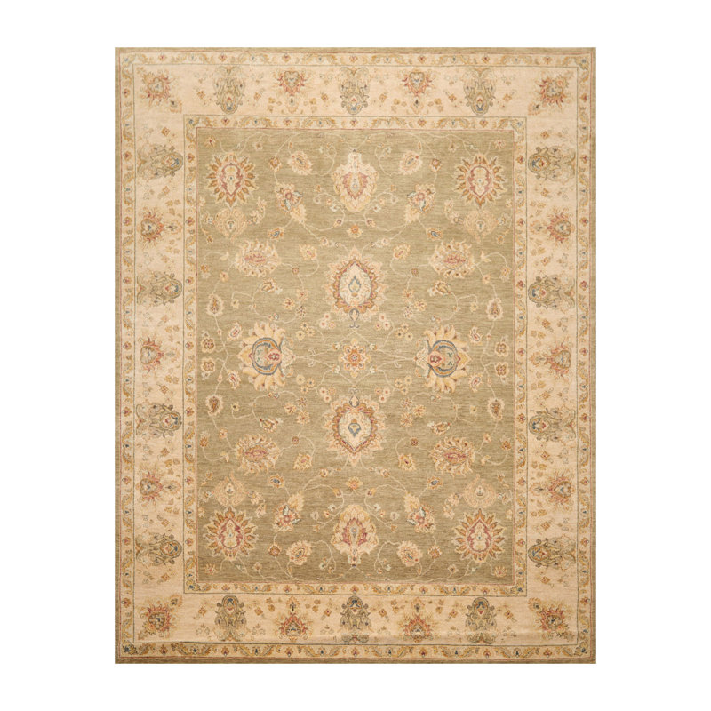 Tapis décoratif en laine noué à la main de conception unique 8 pi x 10 pi 2 po en gris/Ivoire/brun