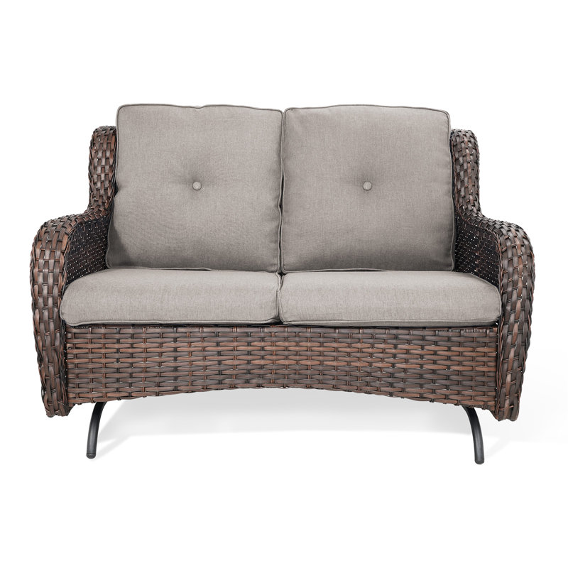 Patio Loveseat Sofa, Outdoor Wicker Loveseat with Luxury Thick Cushion, All-Weather Patio Furniture Set, Brown, Gray