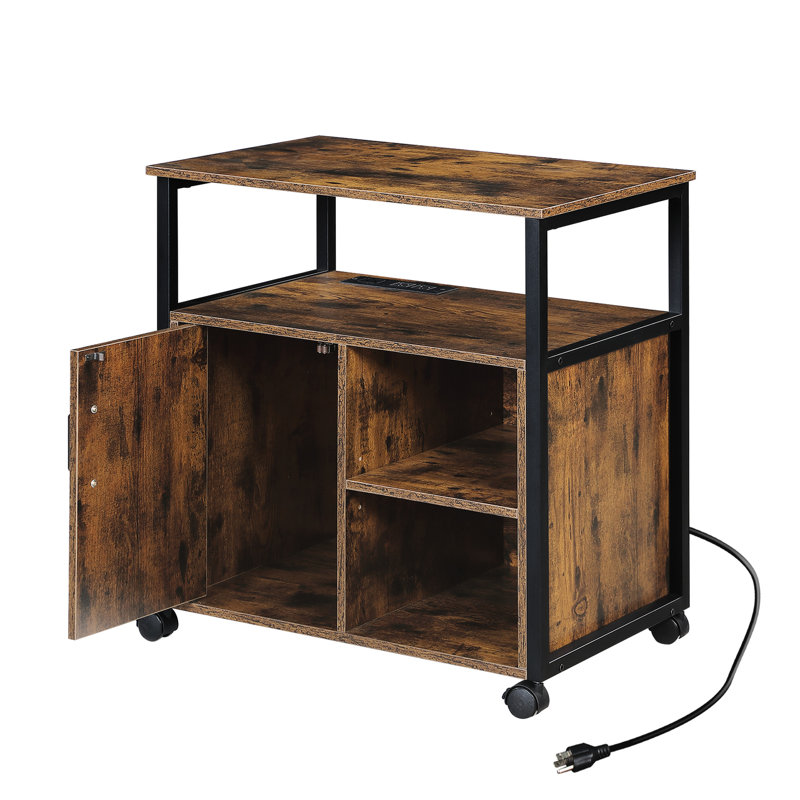 Office File Cabinet With Charging Ports, A4 And Letter Size Compartments, Metal Side Frames, Simple Setup, Rustic Finish Home Socket, Support, Quick Installation, Colour Scheme