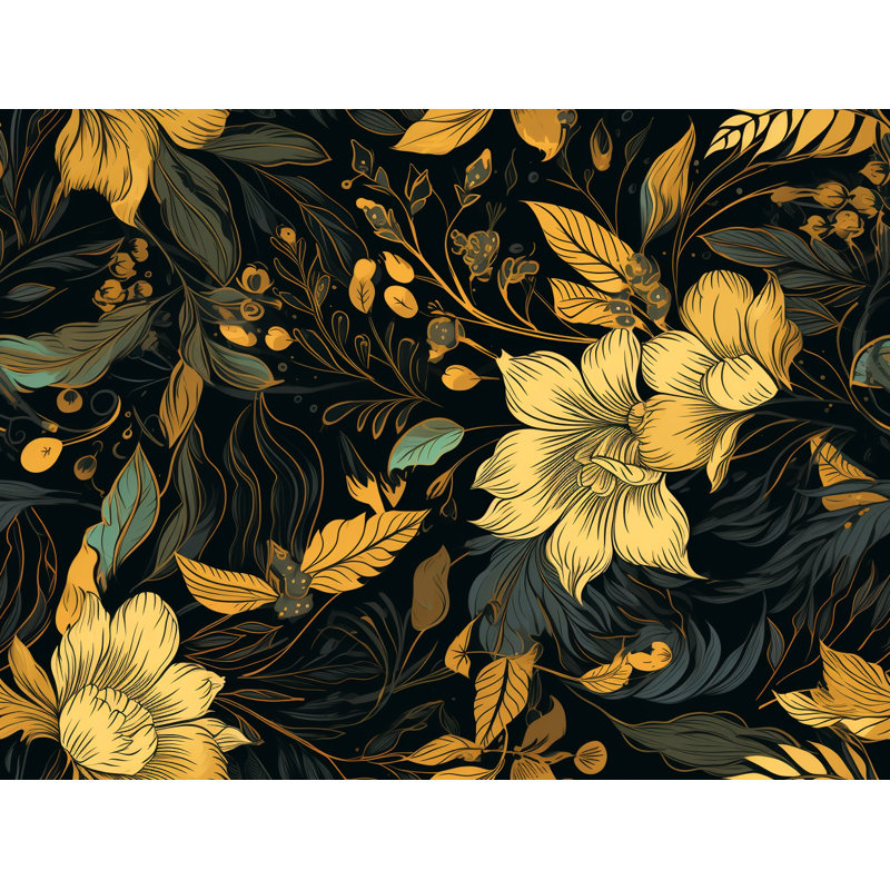 Machine Printed Comforter, Twin Extra Long Comforter, Black/Gold Floral
