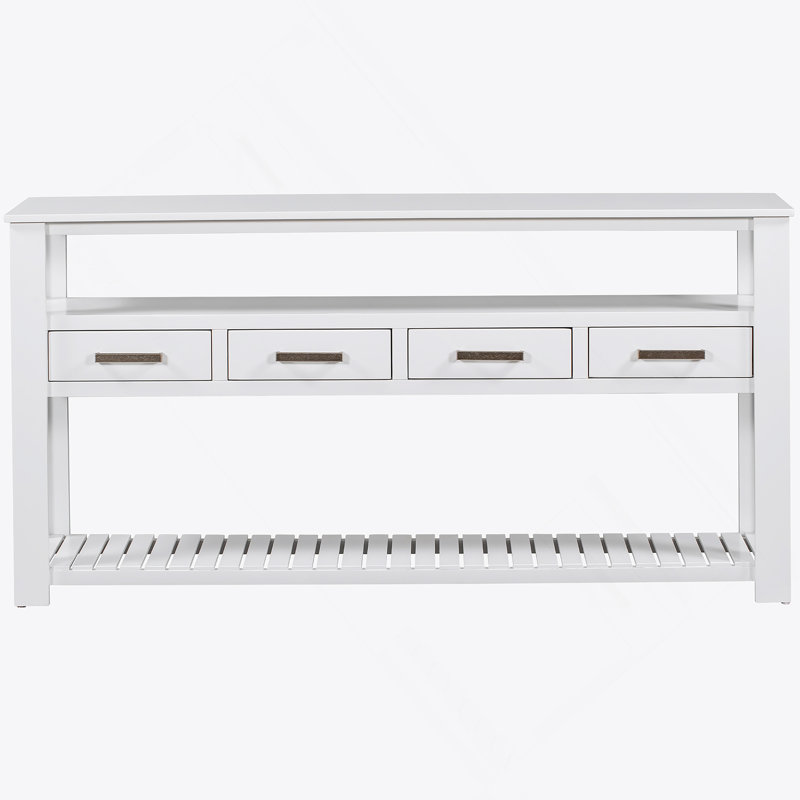 Console moderne pour salon avec 4 tiroirs et 2 tablettes, Blanc