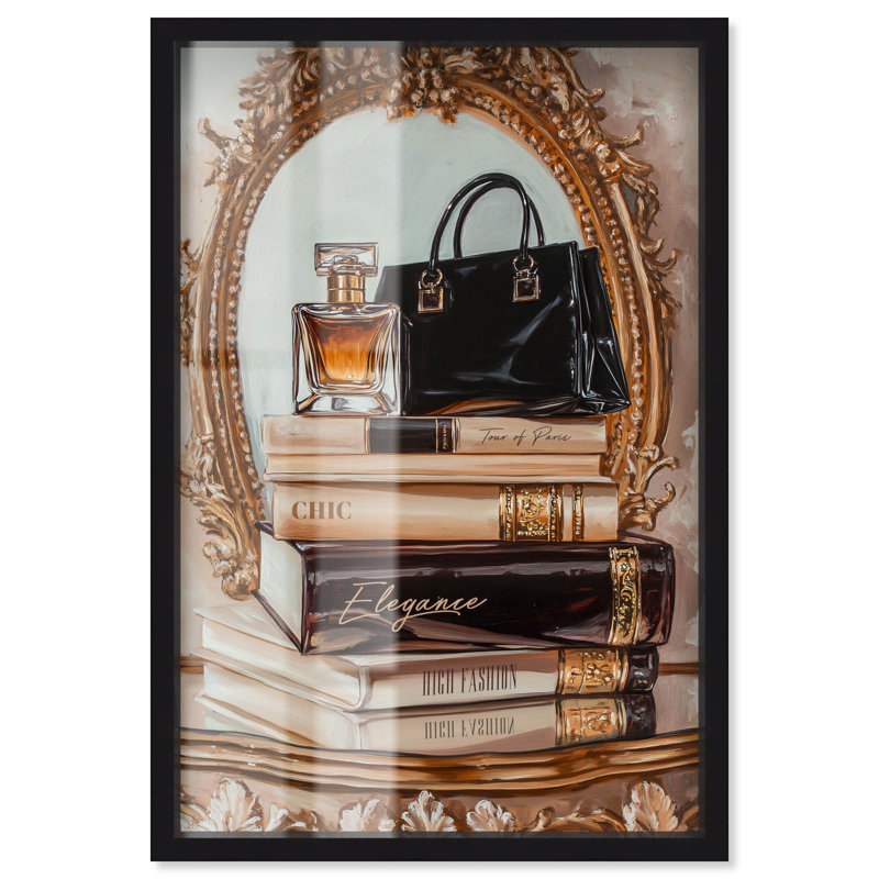«Elegant Glam by the Mirror Shadowbox Print» par Art Remedy, H 31 po x l 21 po, Noir