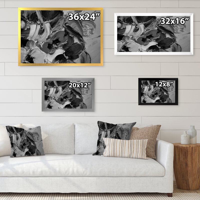 Coups de peinture gris foncé - reproduction sur toile, Cadre noir, H 8 po x l 12 po x P 1 po