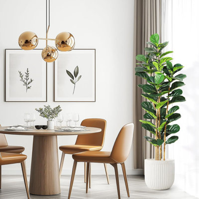 5/6/7ft Faux Fiddle Leaf Fig Tree with White Planter, Realistic Artificial Plants for Home Office