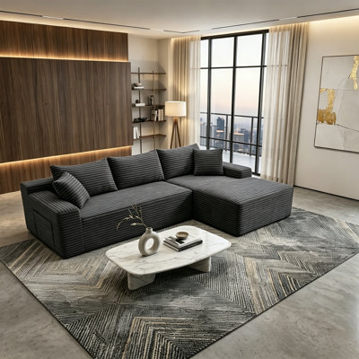 Canapé modulaire surdimensionné en L surdimensionné avec méridienne réversible et coussins décoratifs, sans assemblage