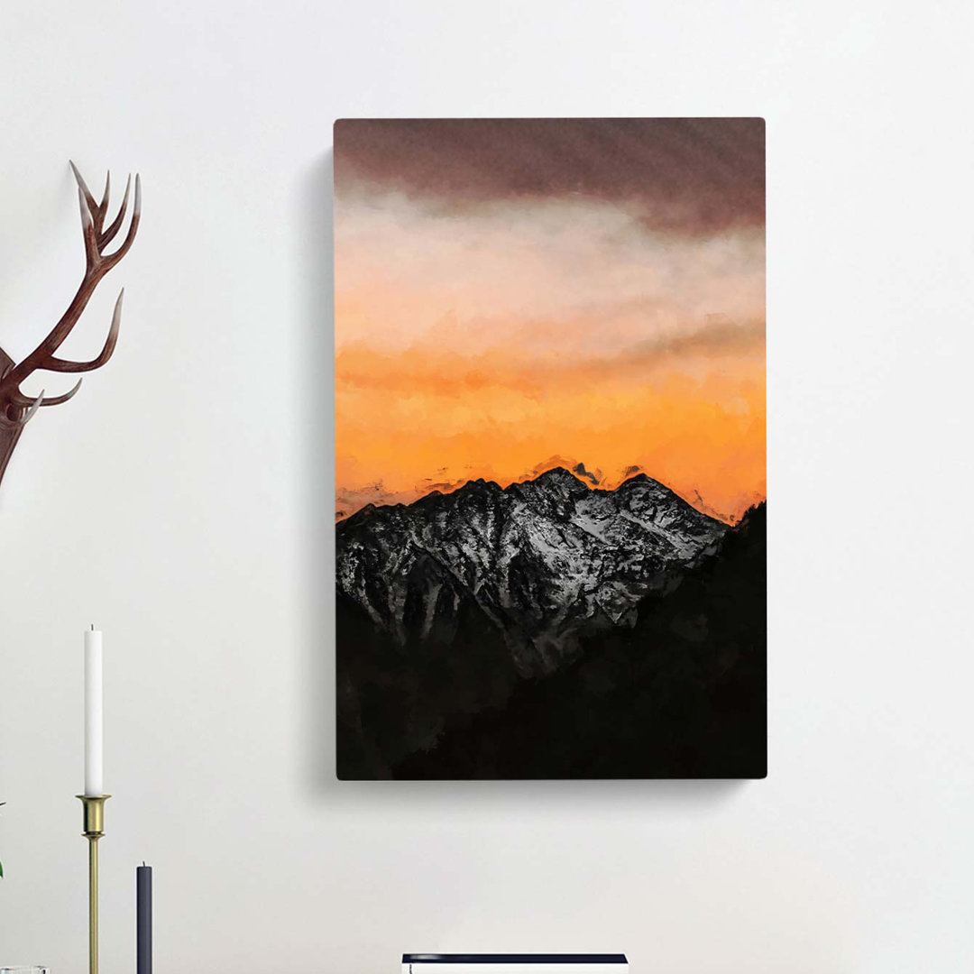Orange Sky Above Mountains In Italy In Abstract - Wrapped Canvas