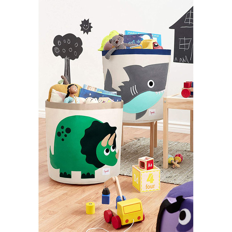 3 Sprouts - Canvas Storage Bin - Laundry and Toy Basket for Baby and Kids - Dinosaur