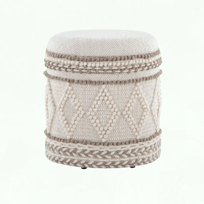 18" Storage Ottoman with Tufted and Knotted Handwoven Wool
