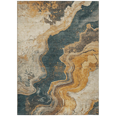 Machine Washable Indoor/Outdoor Xhevrie Linen Rug