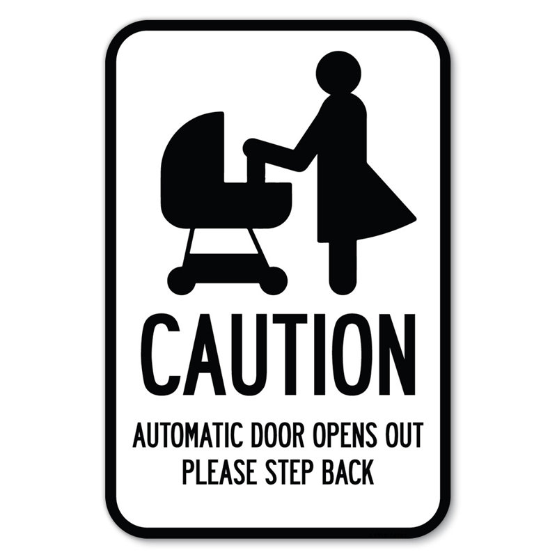 Attention - La porte s'ouvre automatiquement. Veuillez reculer avec le graphique / 24287, H 18 po x l 12 po x P 1 po