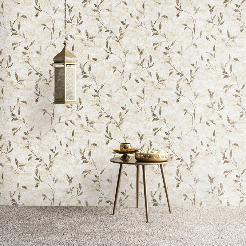 Elegance Collection Leaf Impression Metallic Finish Wallpaper Roll, Gold