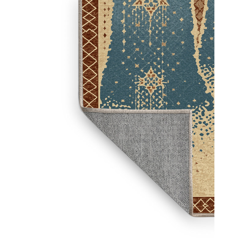 Tapis marocain d'inspiration mondiale Paxon lavable à la machine en brun - reliure beige, 3 X 5