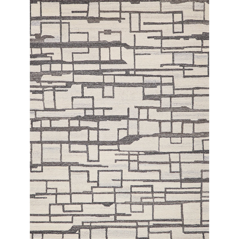 Naturals Hand Tufted Geometric Area Rug in Charcoal/Ivory/Gray, Rectangle 8' x 14'