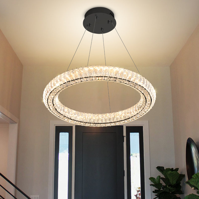 Luminaire suspendu rond en cristal à intensité variable 24 "à intensité variable