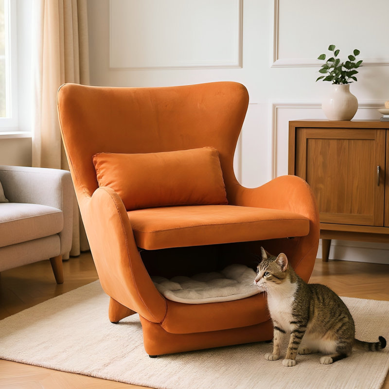 Fauteuil d'appoint en velours orange Pet, Orange