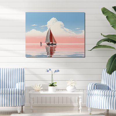Voilier blanc naviguant au coucher du soleil rose I - impression