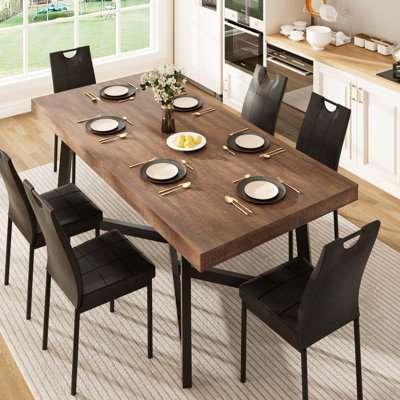7-Piece Rectangle 71" Dining Table Sets For Dining Room, Restarant, Or Canteen For 6 People