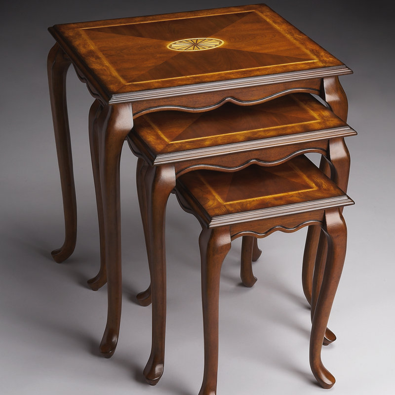 Ensemble de 3 tables gigognes 4 pièces Aniyiah, Olive cendre olive