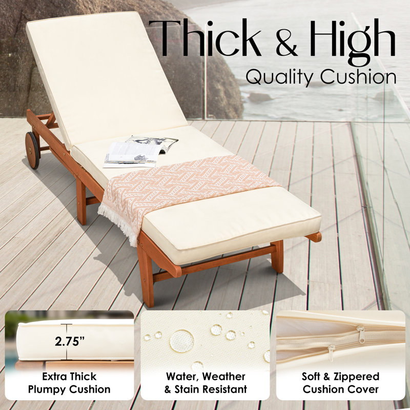 Outdoor Wood Foldable Chaise Lounge Chair, Cushion Included