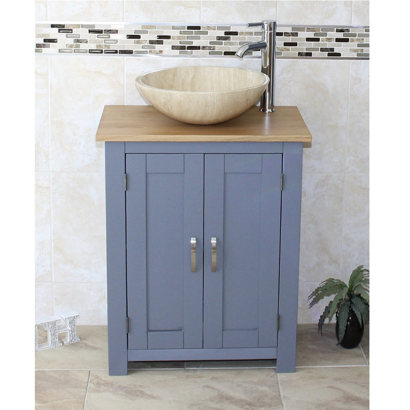 Cowen 650mm Single Bathroom Vanity with Vessel St1 Basin, Travertine, Grey, Oak
