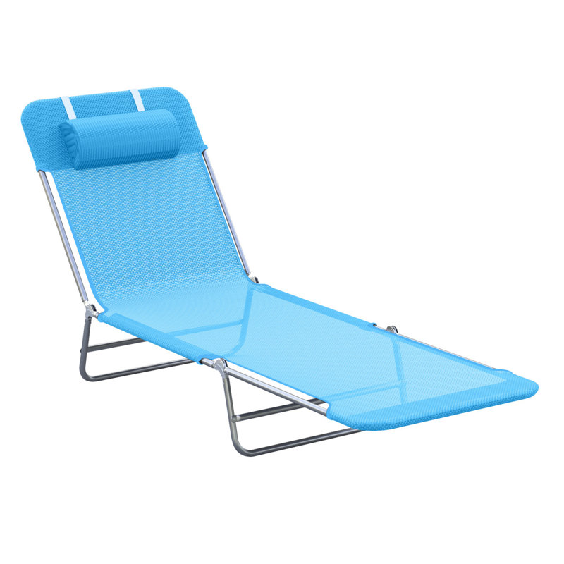 Outsunny Folding Chaise Lounge Pool Chairs, Outdoor Sun Tanning Chairs With Pillow, Reclining Back, Steel Frame & Breathable Mesh For Beach, Yard, Patio